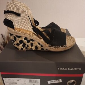 Vince Camuto Black and Cream Wedge Sandals